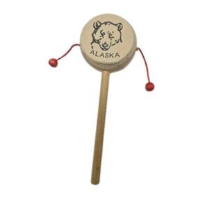 Rattle Spin Drum Toy Instrument Chinese Style Wood Alaska Bear Shake Noise Maker